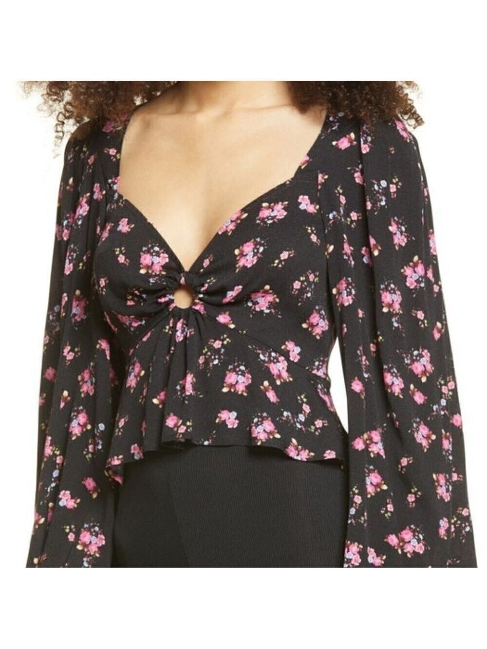 AFRM Bnwot Womens Floral Plunge Blouse Long Sleeve